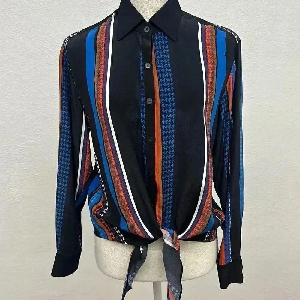 Trina Turk Multi-Color Helinda Silk Tie Blouse